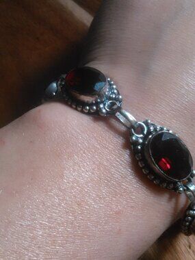 Simulated Ruby Silver Plated Toggle Bracelet (6.75 to 7.5 Inch)